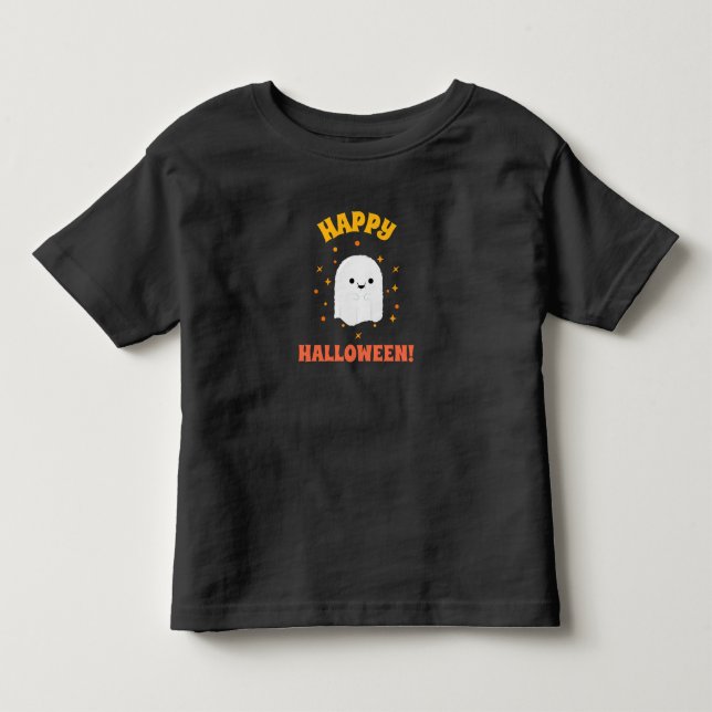 Glad Halloween! Leende Spöke och Stjärnor T-Shirt (Framsida)