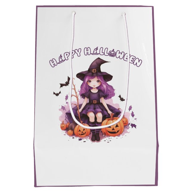 Glad Halloween Lila Häxa Pumpa & Fladdermöss (Baksidan)