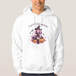 Glad Halloween Lila Häxa Pumpa & Fladdermöss Hoodie