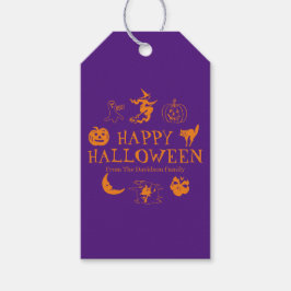Glad Halloween lila orange anpassat namn spöklik Presentetikett
