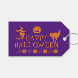 Glad Halloween lila orange spökliga förmån Presentetikett