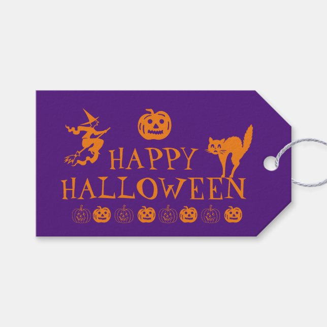Glad Halloween lila orange spökliga presenter Presentetikett (Framsidan (Horisontell))