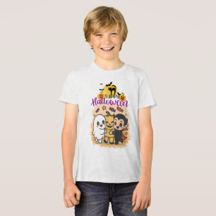 Glad Halloween Lila Solnedgång Spökhus Design T Shirt