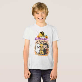 Glad Halloween Lila Solnedgång Spökhus Design T Shirt