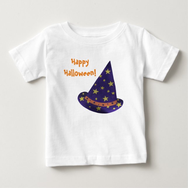 Glad Halloween Lila Trollkarlshatt Småbarnströjor T Shirt (Framsida)
