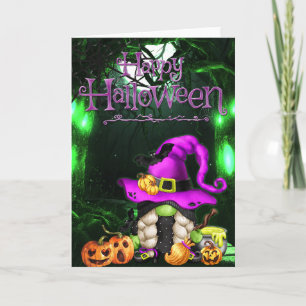 Glad Halloween Liten Häx Tomte Kort