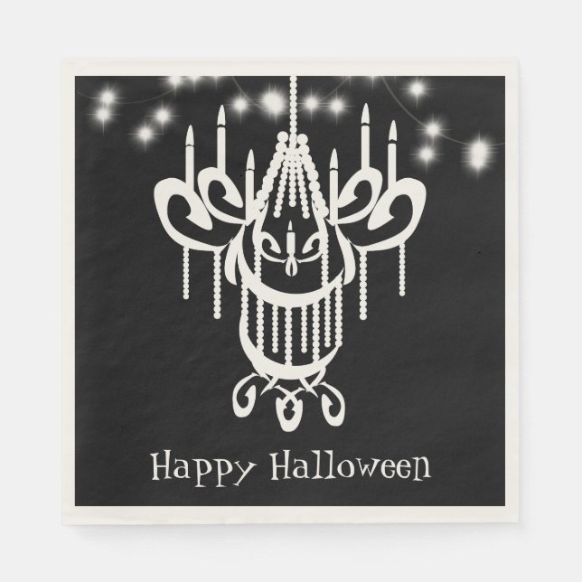 Glad Halloween Ljuskrona Svart och Vit Pappersservett (Framsidan)