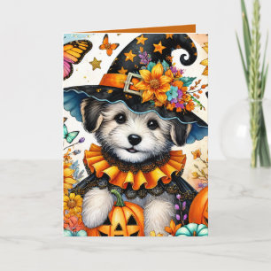 Glad Halloween Malteser Valp Häxa Halloween-kort Kort