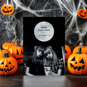 Glad Halloween Mån Måne Fladdermöss Svart & Vit An Helgkort