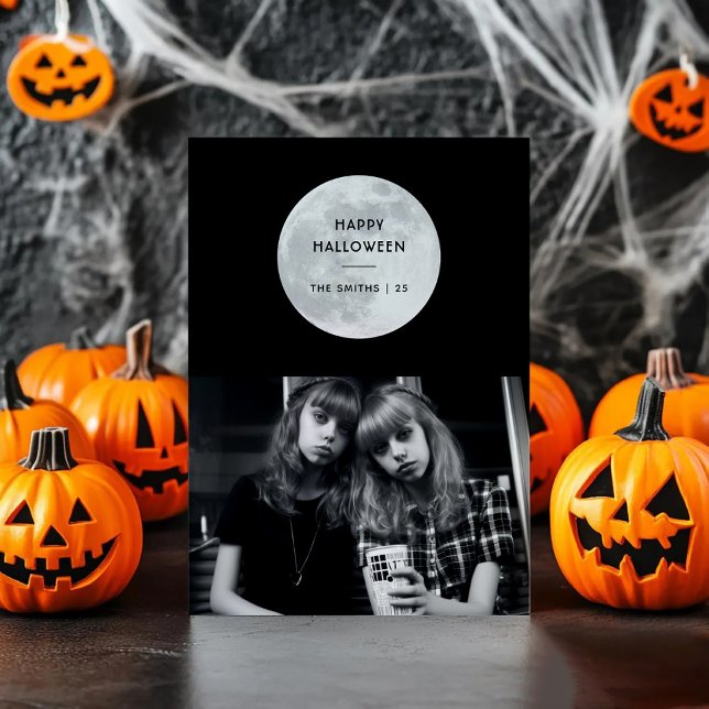 Glad Halloween Mån Måne Fladdermöss Svart & Vit An Helgkort (Skapare uppladdad)