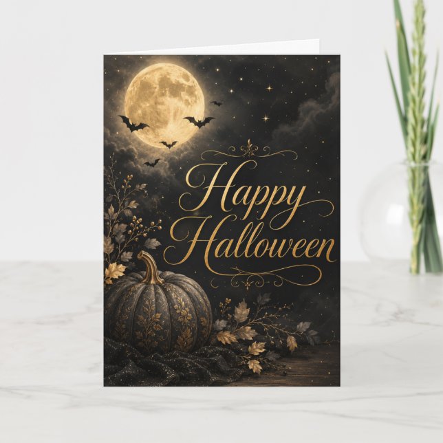Glad Halloween Månbelyst Pumpa Kort (Framsida)