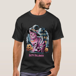 Glad Halloween Månljus Natt Rosa Katt Söt och Skrä T Shirt