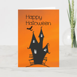 Glad Halloween med ett spökt hus för häxor Kort