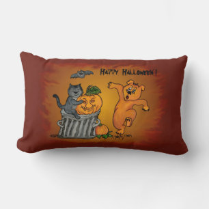 Glad Halloween med Katt Fladdermus Hund och Spinde Lumbarkudde