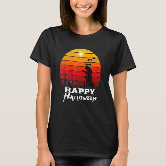 Glad Halloween med katt T Shirt (Framsida)