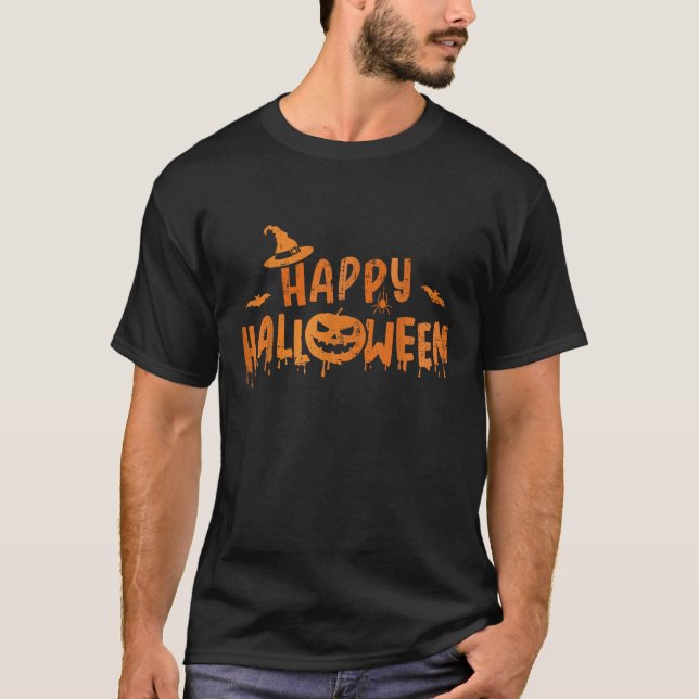 Glad halloween med skrämmande pumpa ansikte och hä t shirt (Framsida)