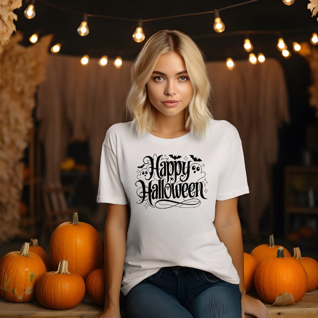 Glad Halloween med spöken och fladdermöss T Shirt (Skapare uppladdad)