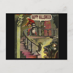 Glad Halloween med spökhus och spöke Vykort