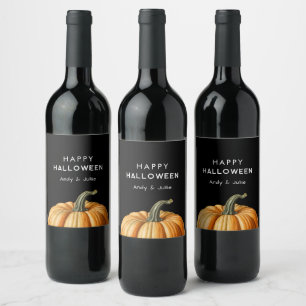 Glad Halloween med vintage pumpa Vinflaska Etikett