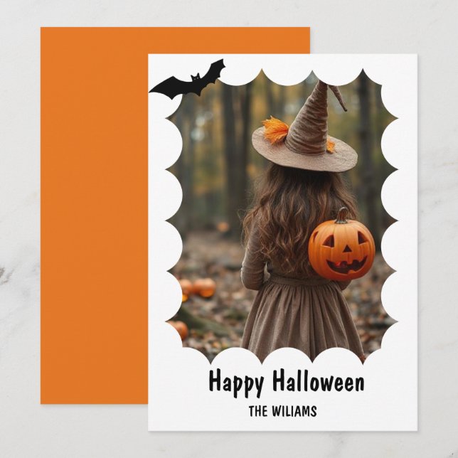 Glad Halloween Modern En Bild Julkort (Fram/baksida)
