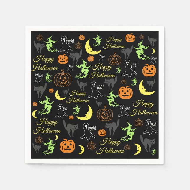 Glad Halloween-mönster Svart Pappersservett (Framsidan)