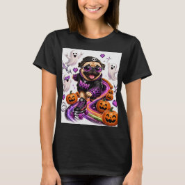 Glad Halloween Mops på rullskridskor T Shirt