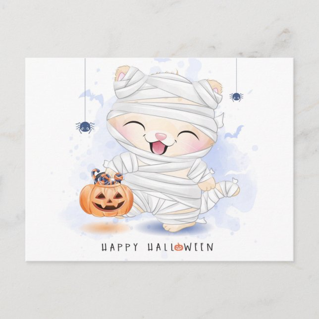 Glad Halloween Mummi Katt Vykort (Framsida)