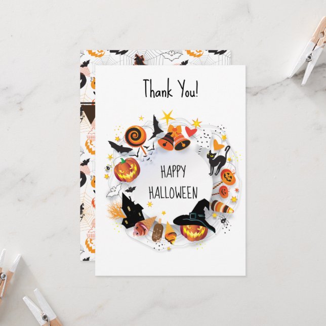 Glad Halloween-natt festkort Pumpa (Fram/Back In Situ)