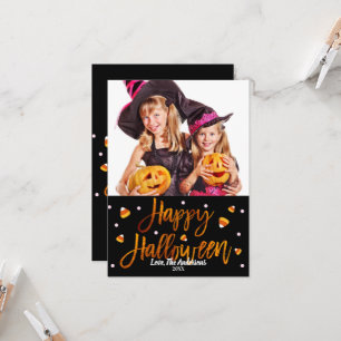Glad Halloween Orange folie Modernt manus Foto Kort