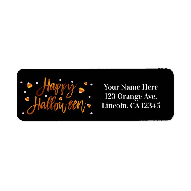 Glad Halloween Orange metallfolie Modernt manus Tr Returadress Etikett (Framsidan)