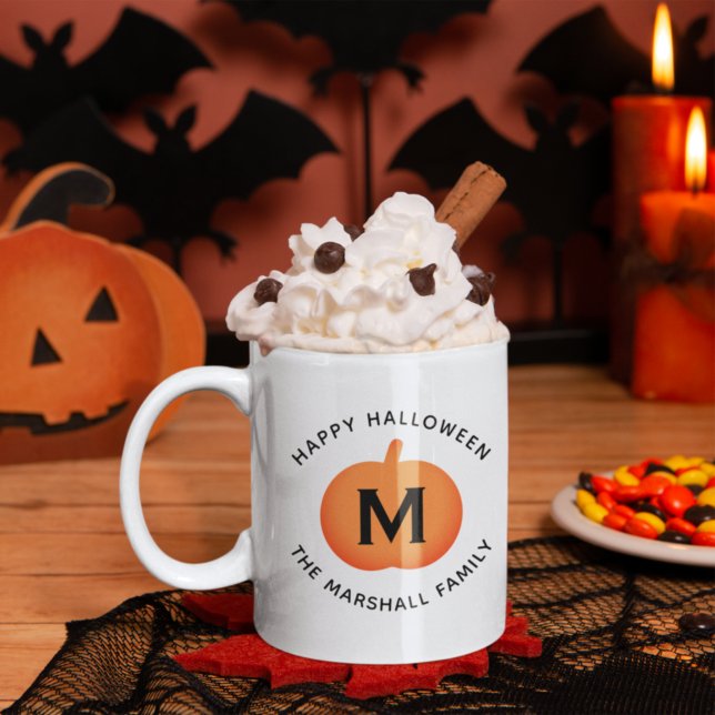 Glad Halloween Orange Pumpa Anpassad Initial Kaffemugg (Skapare uppladdad)