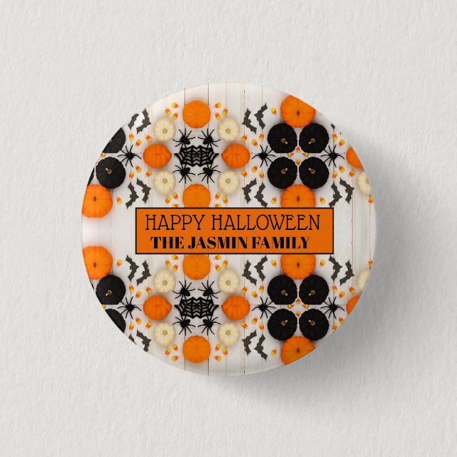 Glad Halloween Orange Pumpa Knapp (Framsida)