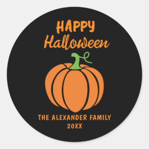 Glad Halloween Orange Pumpa Svart Runt Klistermärke