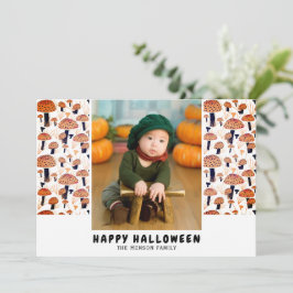 Glad Halloween Orange Svamp Höst Foto  Julkort