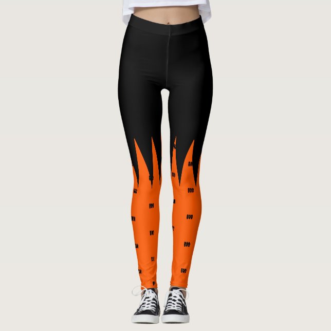 Glad Halloween Orange Svart Personlig Leggings (Framsida)
