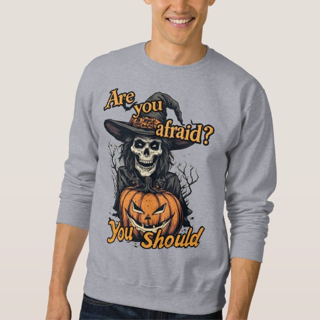 Glad Halloween på en grå Lång Ärmad Tröja (Framsida)