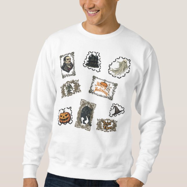 Glad Halloween på en Vit Lång Ärmad Tröja (Framsida)