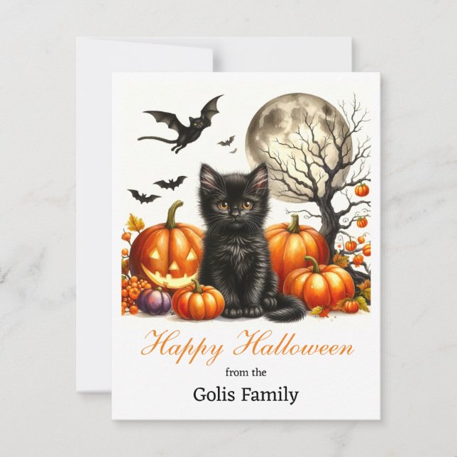 Glad Halloween Personlig Katt Pumpa  Anteckningskort (Framsida)