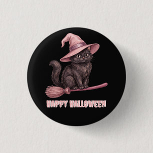 Glad Halloween Pinkoween Vintage Svart Häxkat Knapp