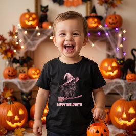 Glad Halloween Pinkoween Vintage Svart Häxkat T Shirt