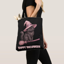 Glad Halloween Pinkoween Vintage Svart Häxkat Tygkasse