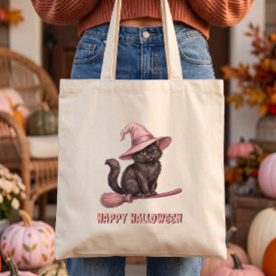 Glad Halloween Pinkoween Vintage Svart Häxkat Tygkasse
