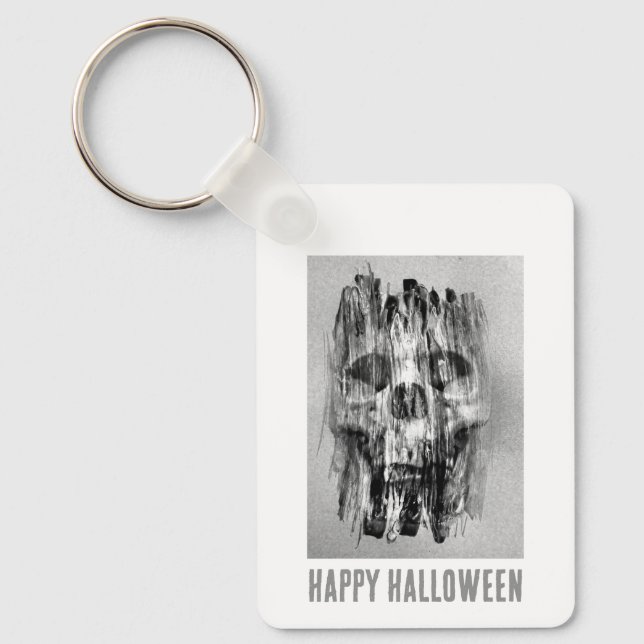 Glad Halloween. Plågad dödskalle Nyckelring (Framsida)