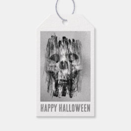Glad Halloween. Plågad dödskalle Presentetikett