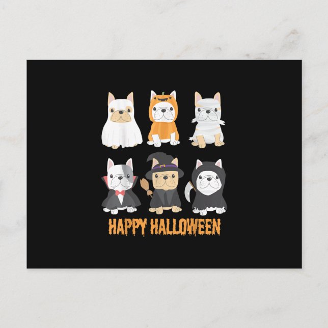 Glad Halloween Pug Hundar Söt Fransk Bulldog Älska Helg Vykort (Framsida)
