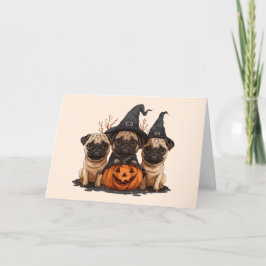 Glad Halloween Pugs Jack O Lanterns Helgkort