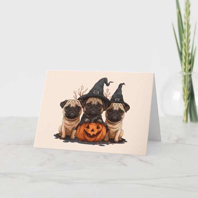 Glad Halloween Pugs Jack O Lanterns Helgkort (Framsida)