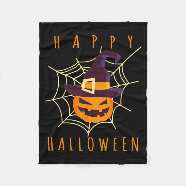 Glad halloween pumpa ansikte jack o lykta spindeln fleecefilt (Framsidan)