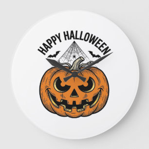 Glad Halloween Pumpa Ansikte Vintage Vektor Design Stor Klocka