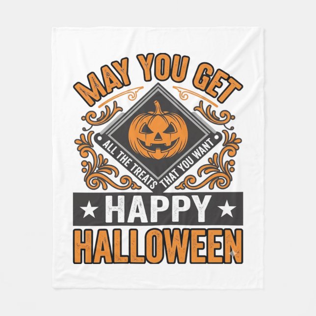 Glad Halloween Pumpa Behandlingar Vintage Fleecefilt (Framsidan)